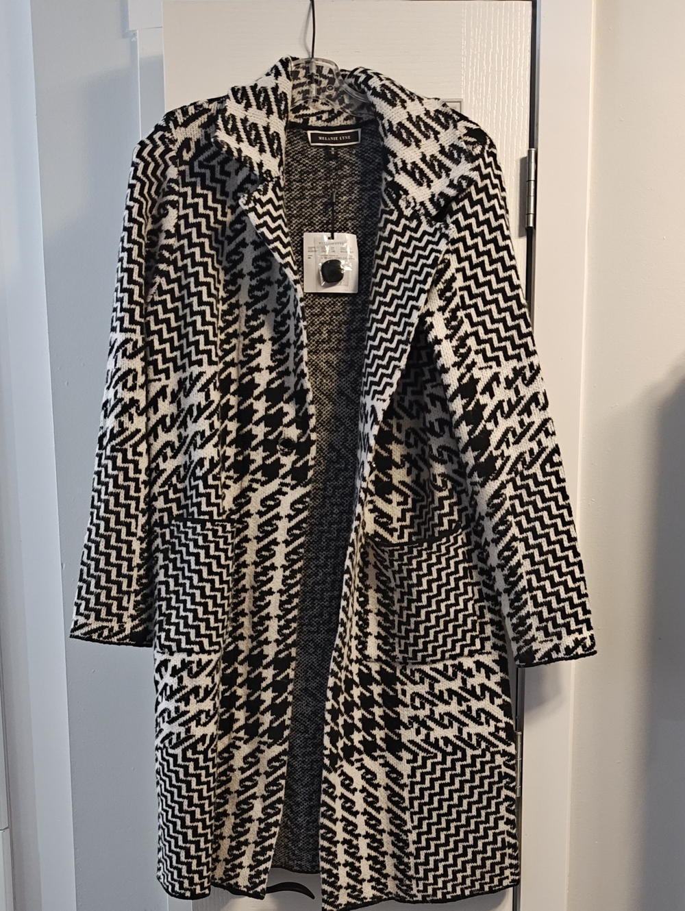 Black & White Patchwork Houndstooth Trench Coat